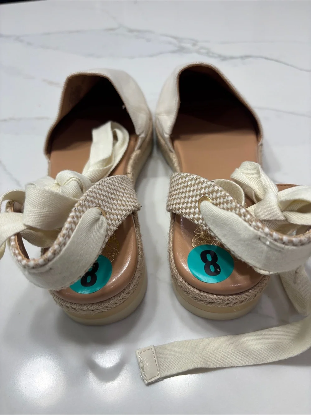 Vince Camuto Cream Canvas Espadrille Platform Sandals with Ankle Tie